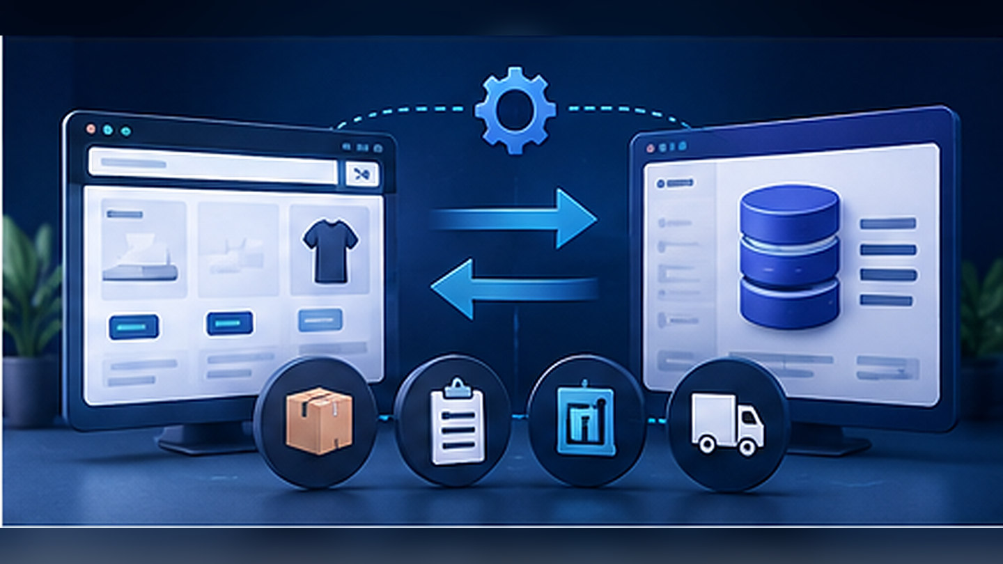Editorial illustration: Connecting PrestaShop to an ERP: orders, stock and reliability