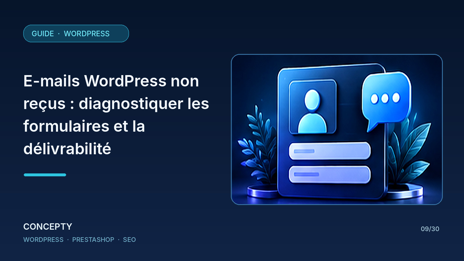 Concepty editorial illustration: WordPress form emails not arriving: diagnose delivery and authentication