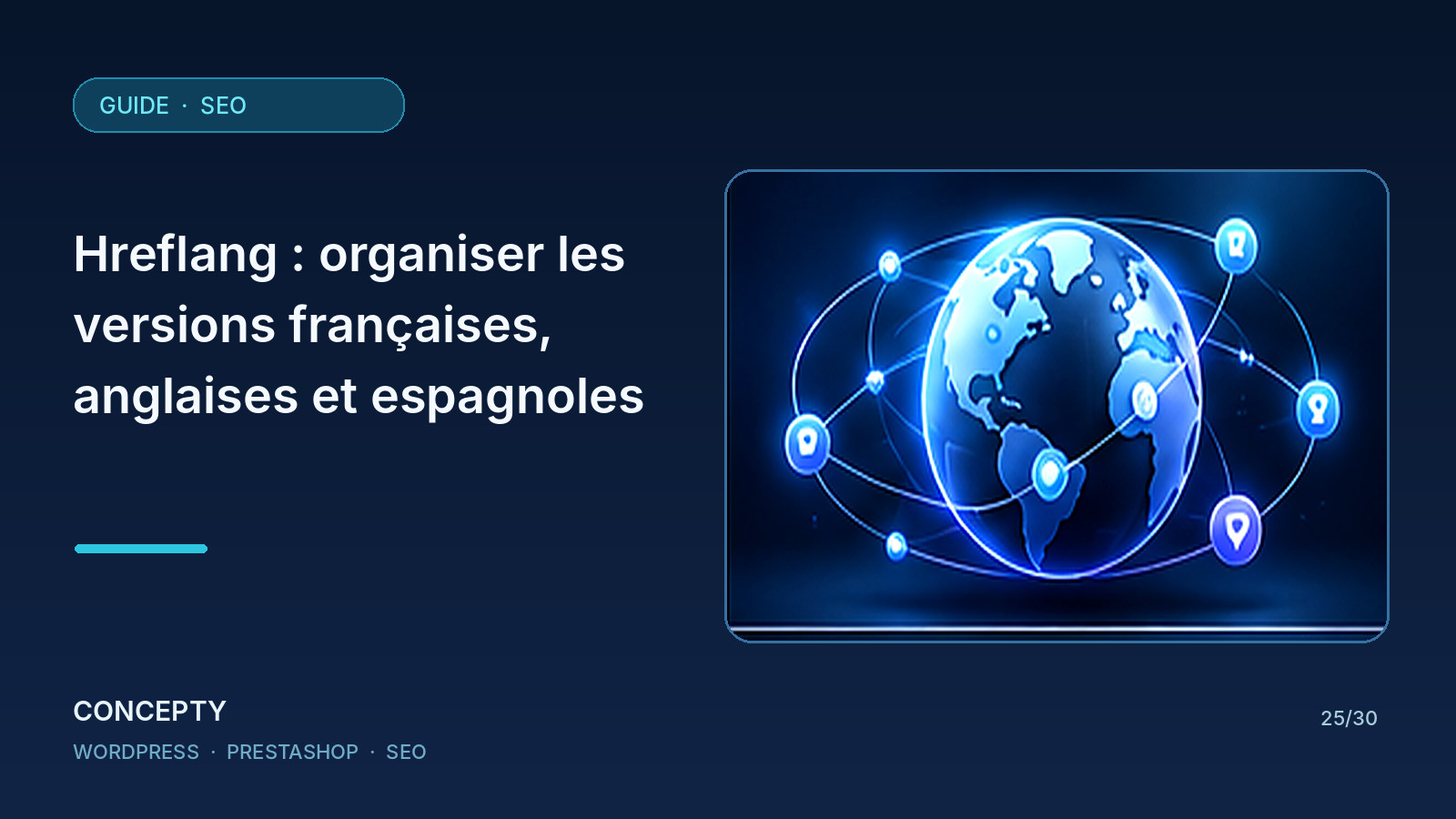 Illustration éditoriale Concepty : Hreflang : organiser les versions françaises, anglaises et espagnoles