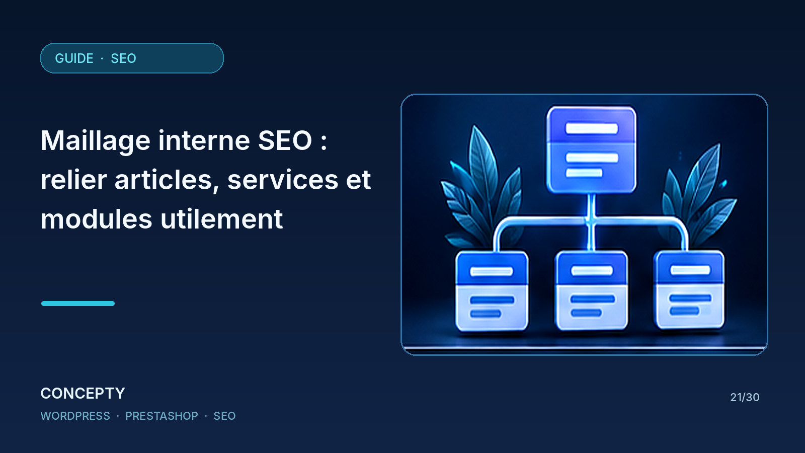 Concepty editorial illustration: Internal linking for SEO: connect articles, services and modules with purpose