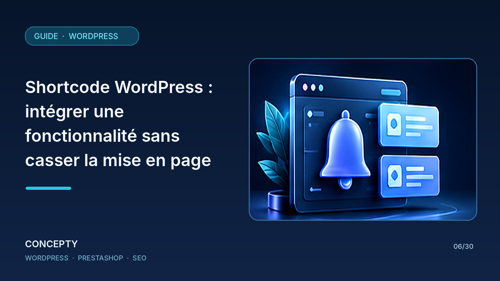 Concepty editorial illustration: WordPress shortcodes: embed features without breaking page layouts