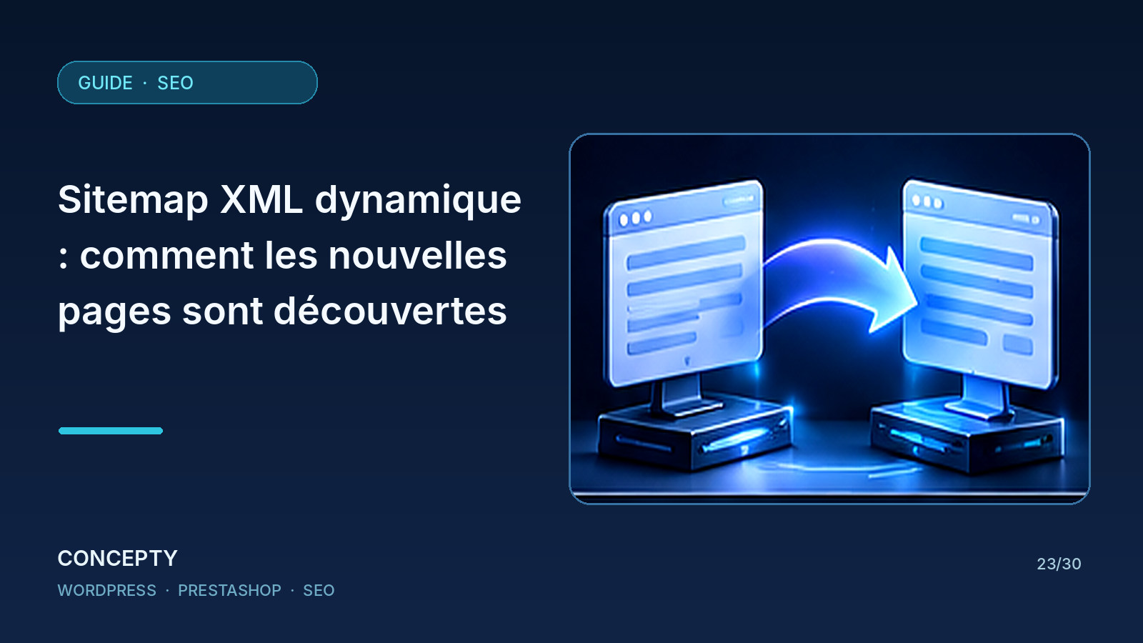 Illustration éditoriale Concepty : Sitemap XML dynamique : comment les nouvelles pages sont découvertes