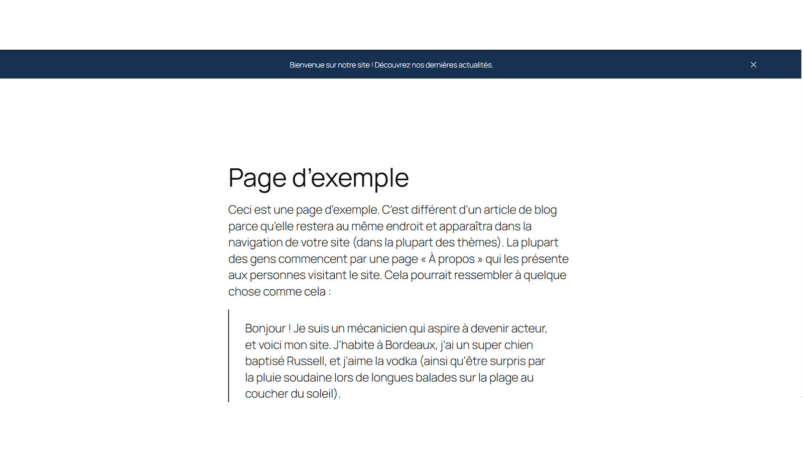 Free WordPress information bar at the top of a website with close icon