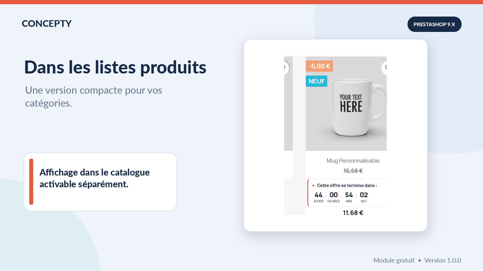 Compact sale countdown on PrestaShop product listing and category pages