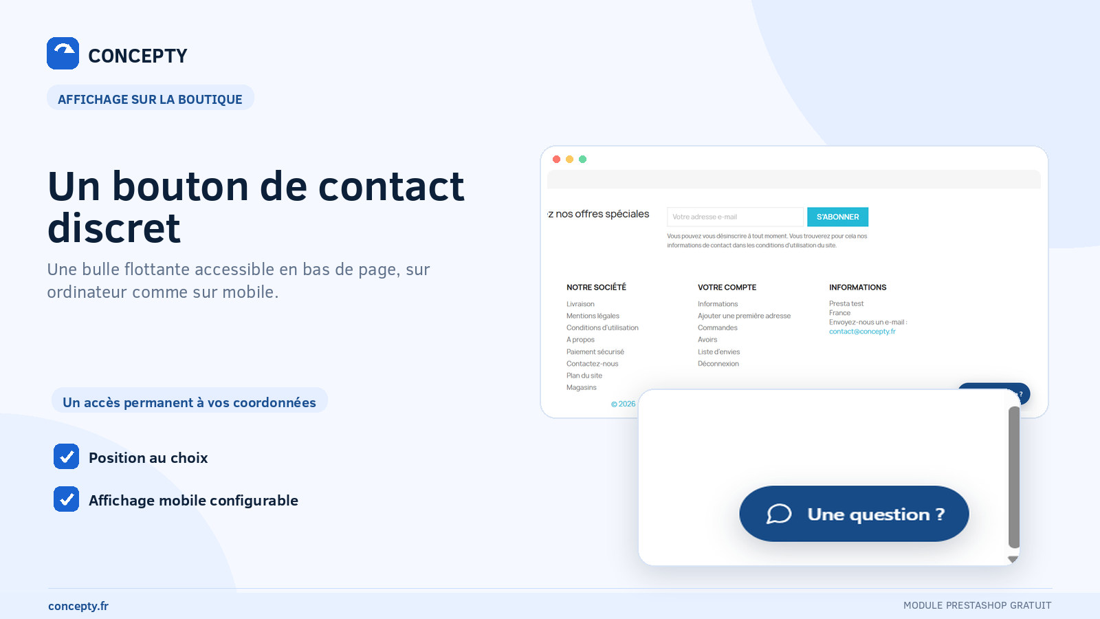 Closed floating contact bubble on a PrestaShop store
