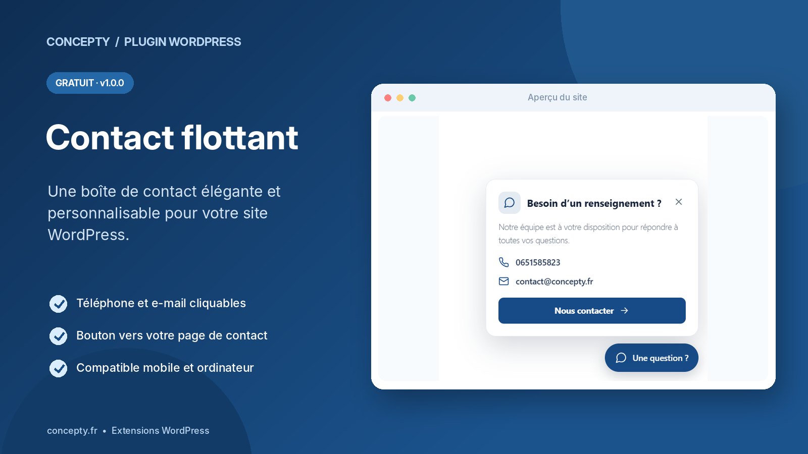 Free WordPress floating contact plugin: contact panel on a website