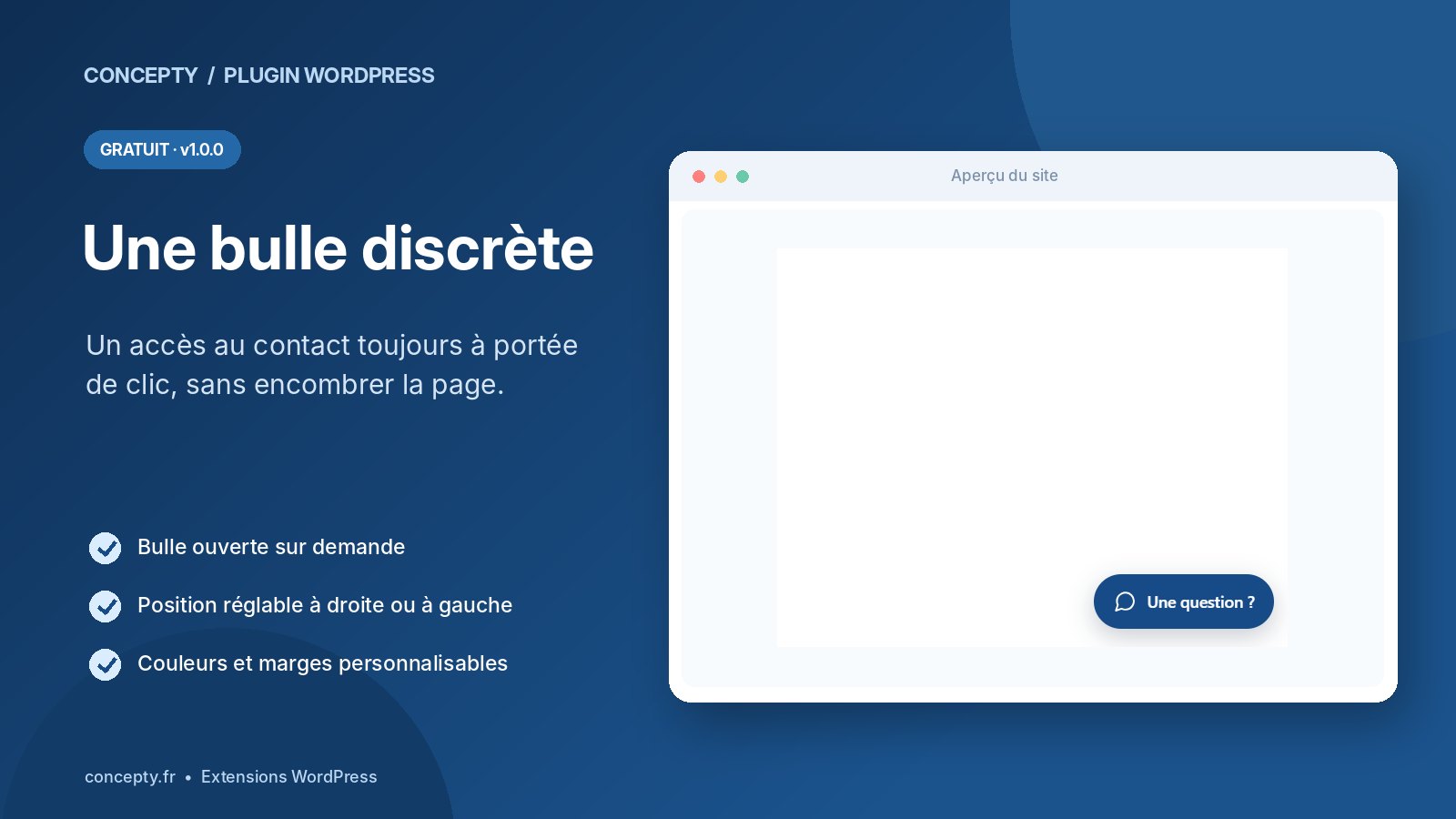 Bulle de contact WordPress fermée sur une page du site