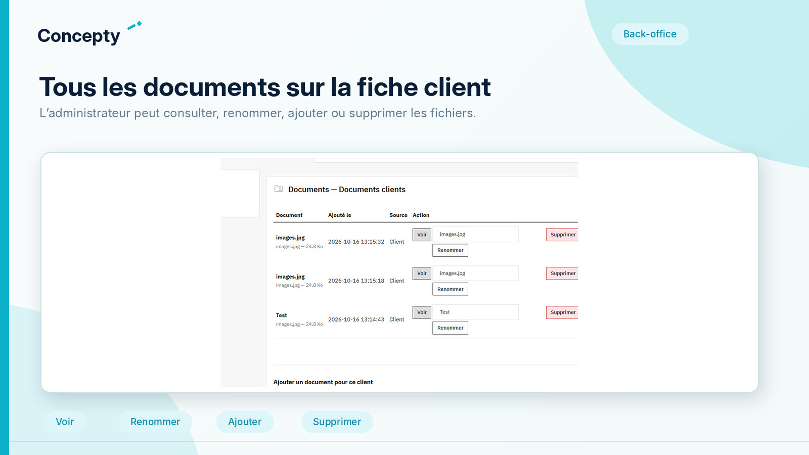 Gestion des documents sur la fiche client PrestaShop : voir renommer ajouter supprimer