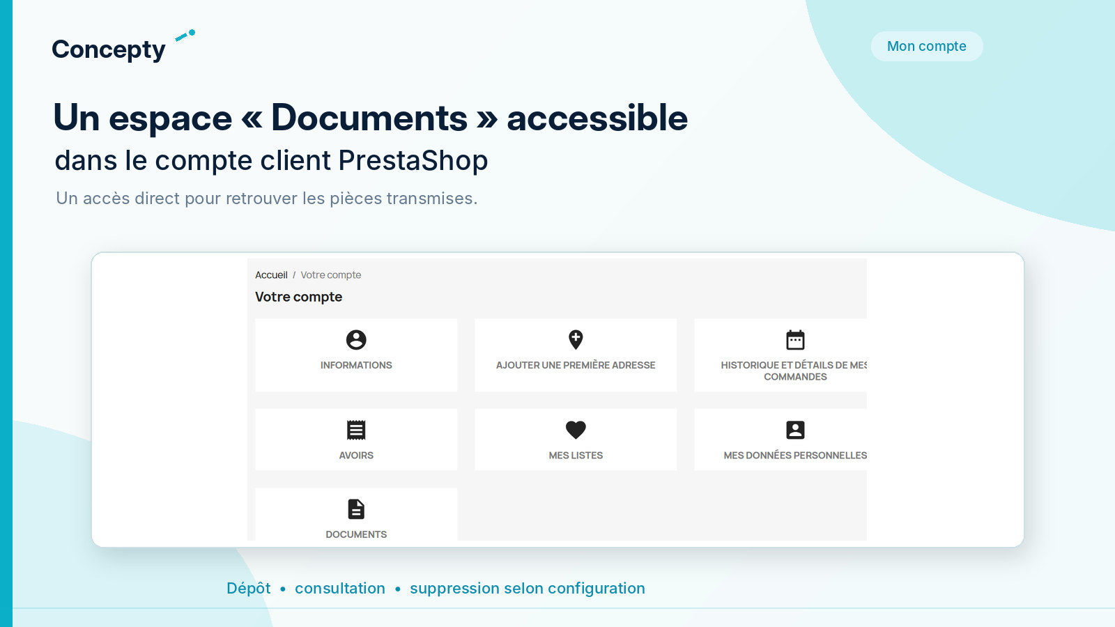 Lien Documents dans la page Mon compte du client PrestaShop