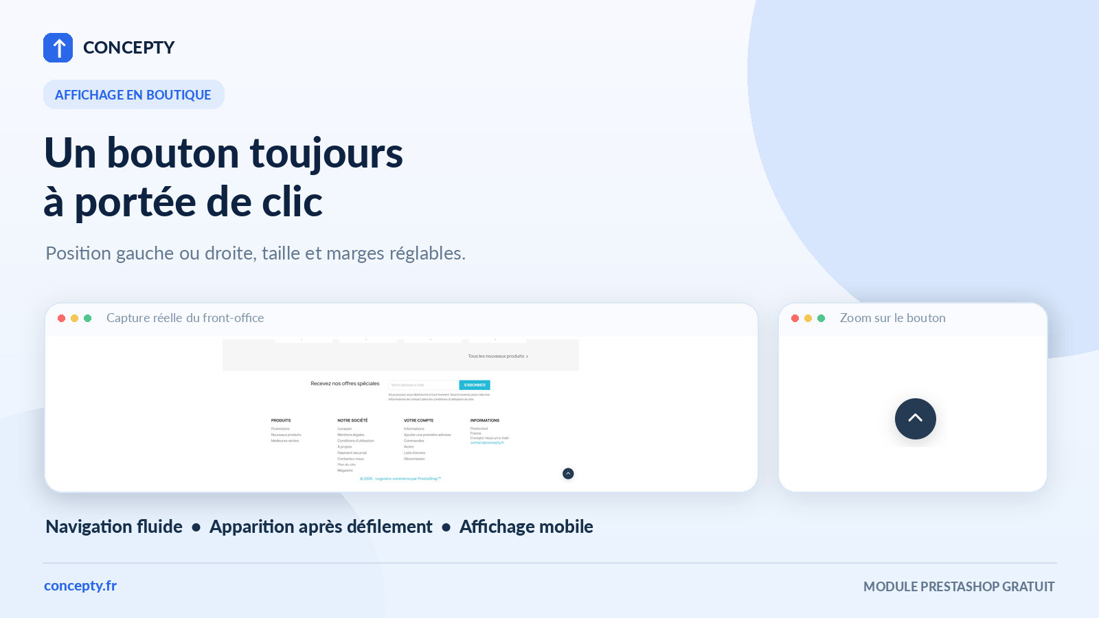 Scroll-to-top button displayed on a PrestaShop storefront