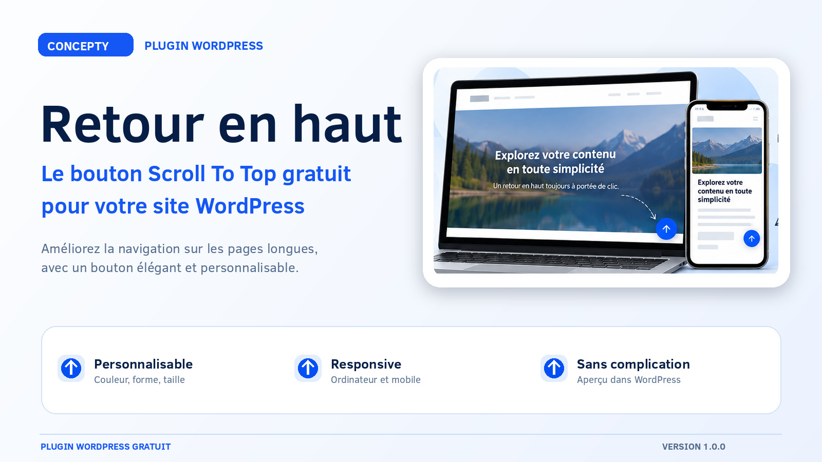 Free WordPress Back to Top plugin: customizable button preview